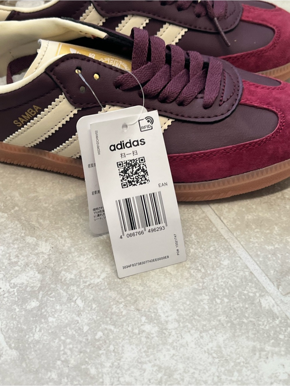 Adidas Samba OG Burgundy Maroon Cream Gum Sneakers NWT Size 5 - Picture 6 of 9
